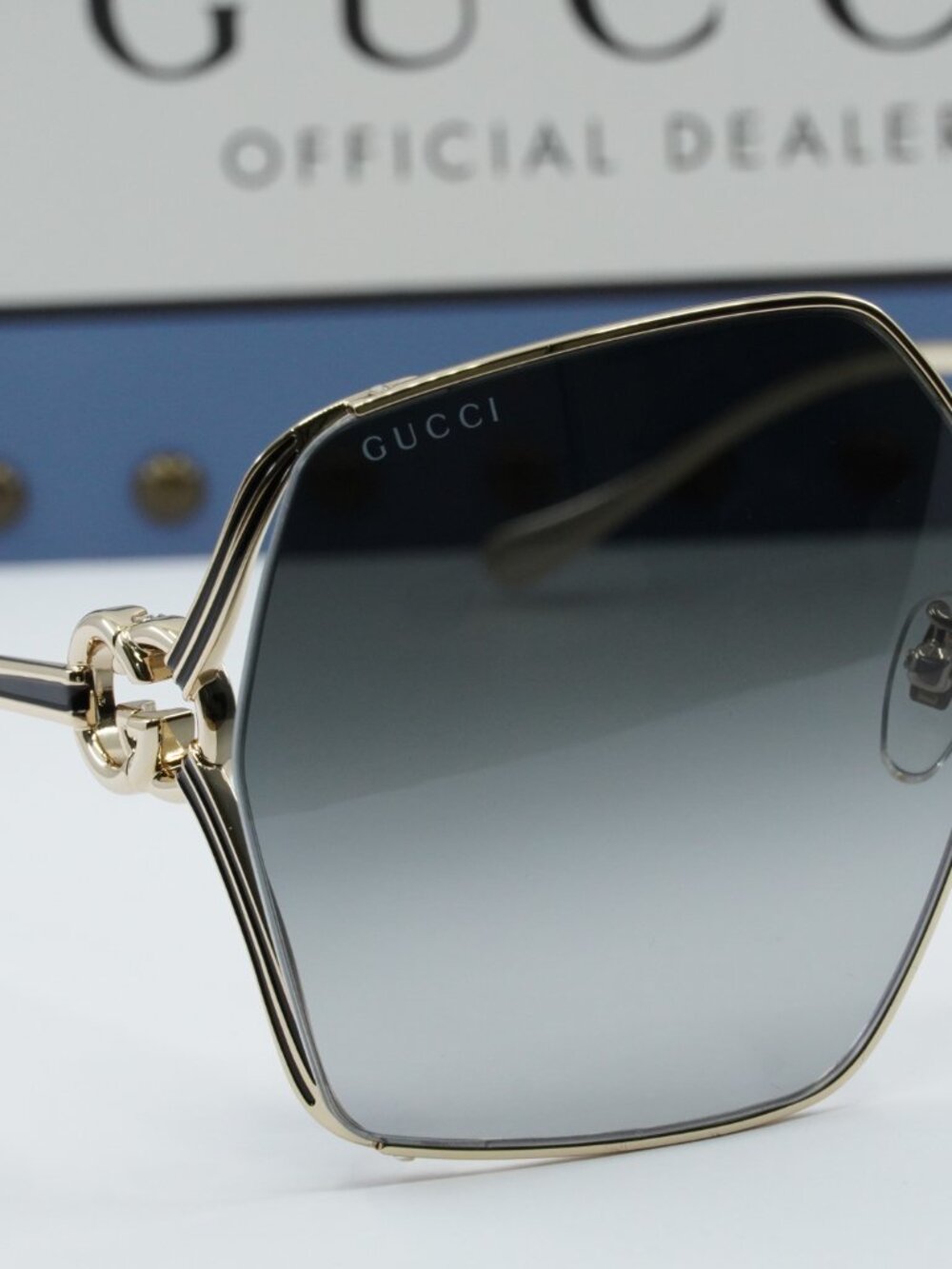 Gucci GG1322SA 001 Square Sunglasses - Gold/Grey Gradient - Picture 9 of 11